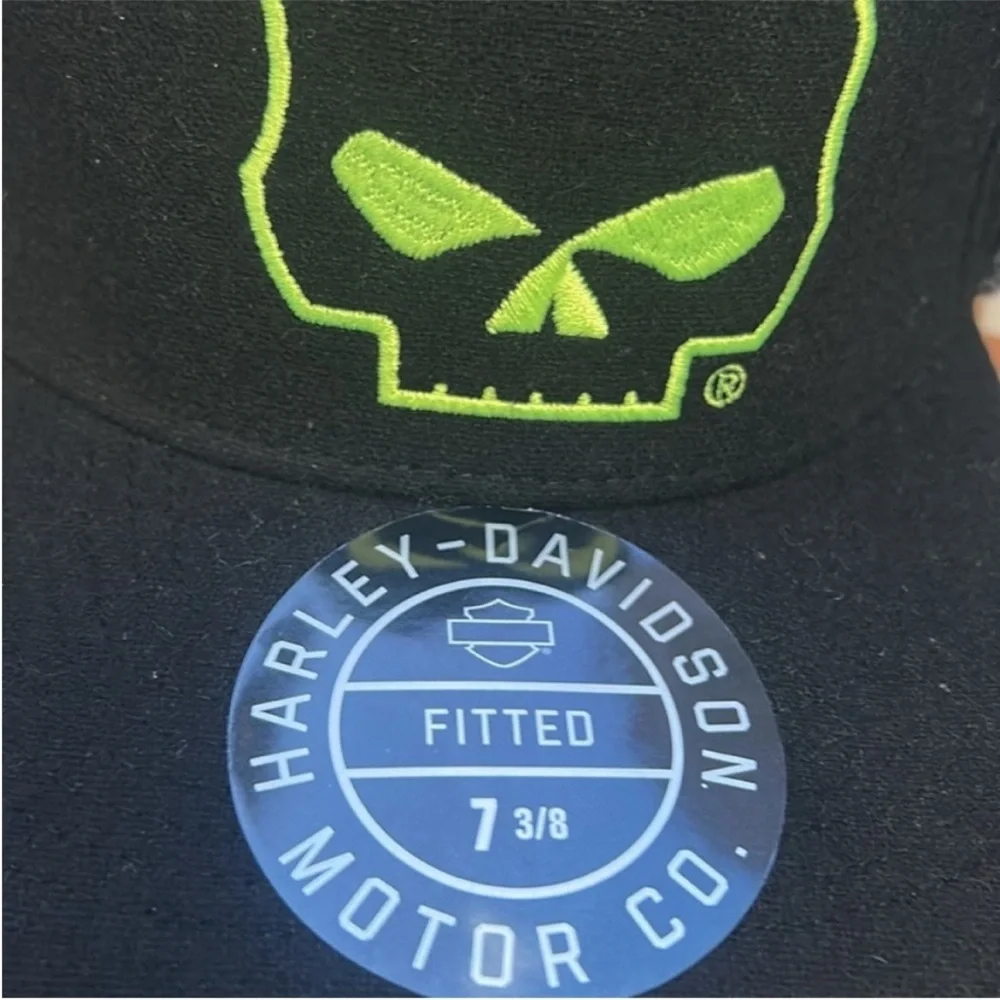 Harley-Davidson Large Hat Willie G Skull Fitted Flap Hat Black Beauty 7 3/8 NWT - Picture 8 of 11